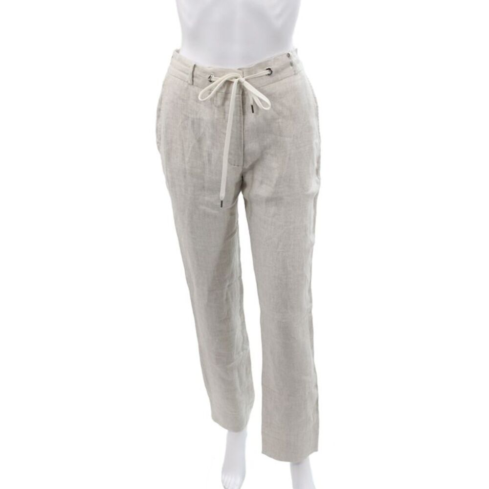 ELEVENTY Women Chino Pants Beige Linen Drawstring Size 38